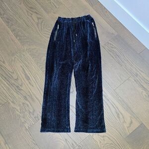 Versace Velour Baroque Straight Leg Leather Accent Trousers Black Blue Snakeskin
